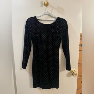 Express Black Velvet Polka Dot Open Back Dress